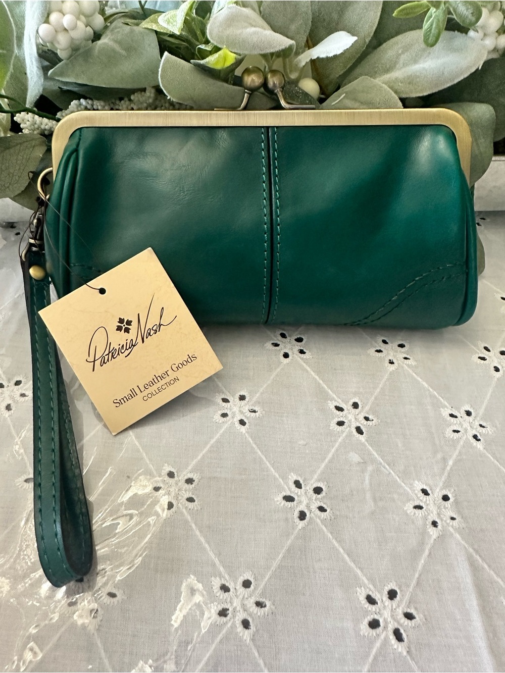 Patricia Nash Spruce color Leather Wristlet Clutch New
